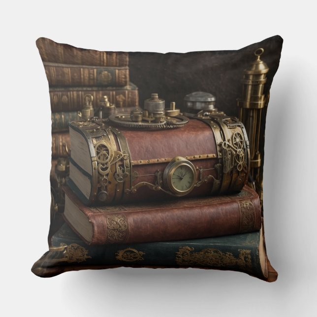Steampunk Vintage Books Throw Pillow (Front)