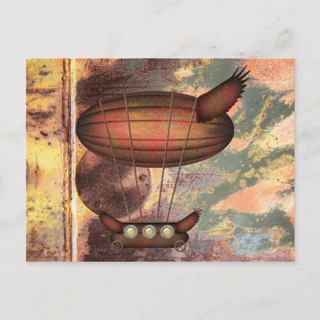 Steampunk Vintage Bronze Airship Postcard (Front)