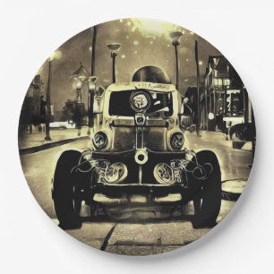 Steampunk Vintage Car & Streetlights Paper Plates