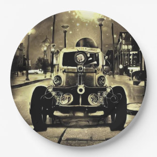 Steampunk Vintage Car & Streetlights Paper Plates
