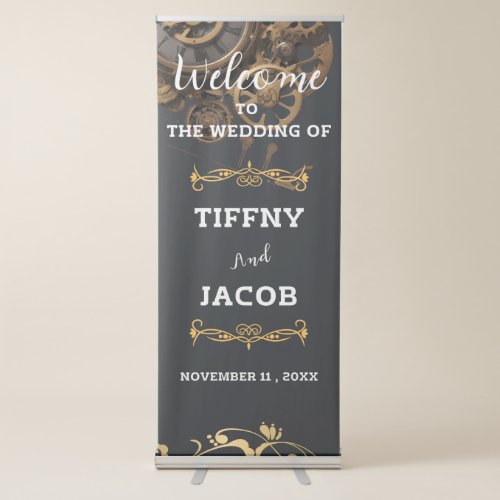 Steampunk Vintage Clogs Wedding Welcome Retractable Banner