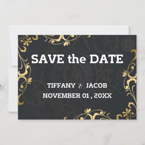 Steampunk Vintage Cogs Save the Date Invitation