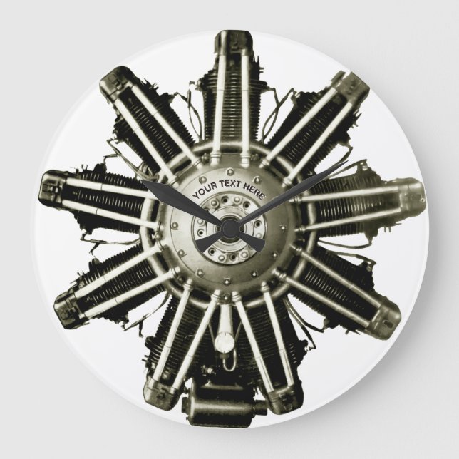 Steampunk Vintage Gemma Airplane Engine Template Large Clock (Front)