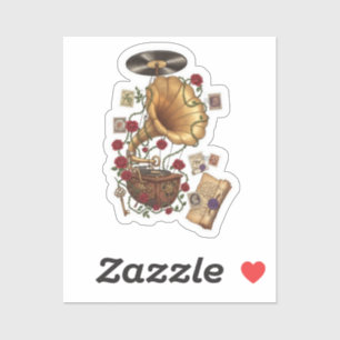 Steampunk Vintage Gramophone with Roses design Sticker