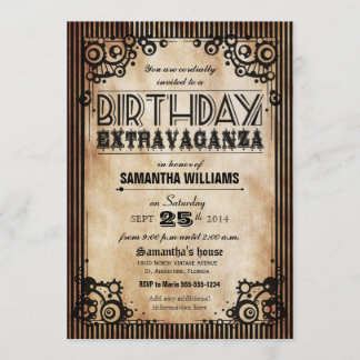 Steampunk Vintage Look Birthday Extravaganza Invitation