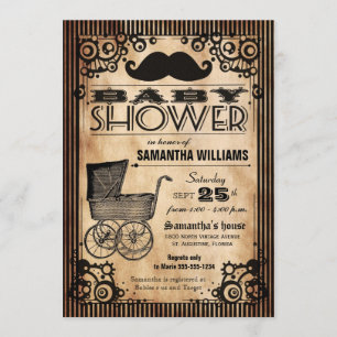 Steampunk Vintage Look Boy Baby Shower Invitation
