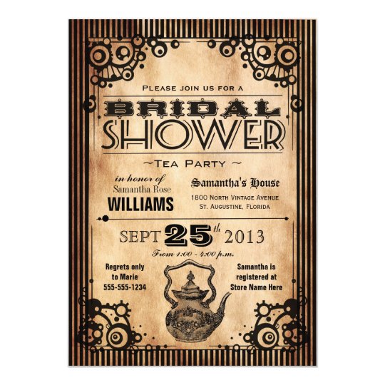 Steampunk Vintage Look Bridal Shower Tea Party Invitation ...
