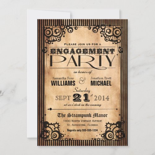 Steampunk Vintage Look Engagement Party Personalized Announcements