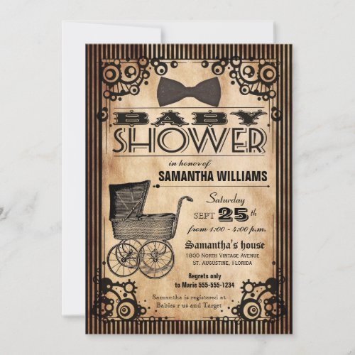 Steampunk Vintage Look Girl Baby Shower Custom Announcement