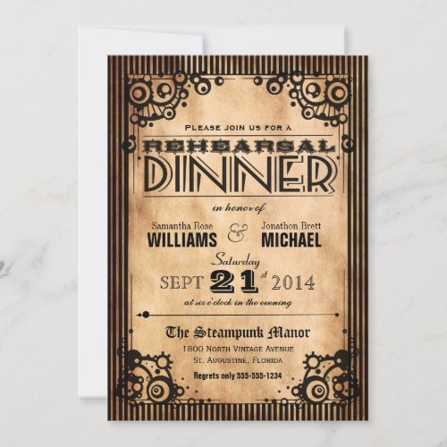 Steampunk Vintage Look Rehearsal Dinner Announcement