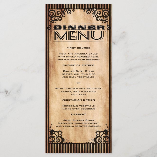 Steampunk Vintage Look Slim Dinner Menu (Front)