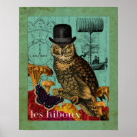 Steampunk Vintage Male Owl Collage Art Print