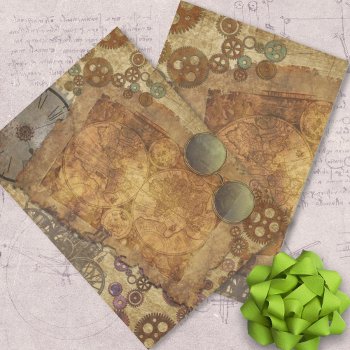 Steampunk Vintage Map Gears Tissue Paper by PartyPrep at Zazzle