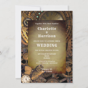 Steampunk Vintage Mechanical Gears Butterfly Invitation