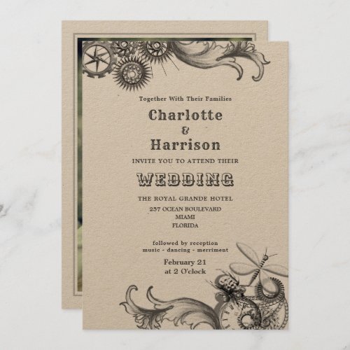 Steampunk Vintage Mechanical Gears Insects Photo Invitation