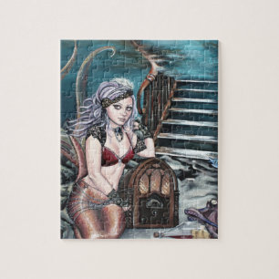 steampunk vintage mermaid where you left me jigsaw puzzle