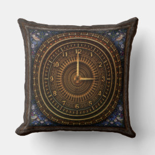 Steampunk Vintage Old-Fashioned Copper Clockwork Throw Pillow