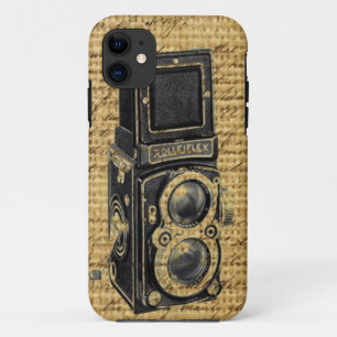 steampunk vintage scripts burlap antique camera iPhone 11 case