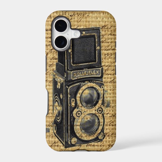 steampunk vintage scripts burlap antique camera iphone case (Back)