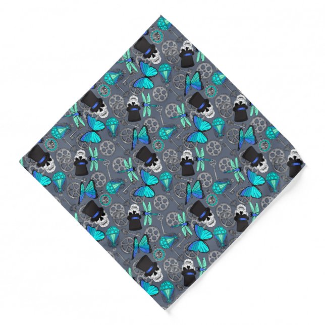 Steampunk Vintage Skull Cogs Butterflies Dragonfly Bandana (Front)