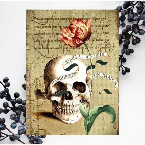 Steampunk Vintage Skull Floral Writing Holiday