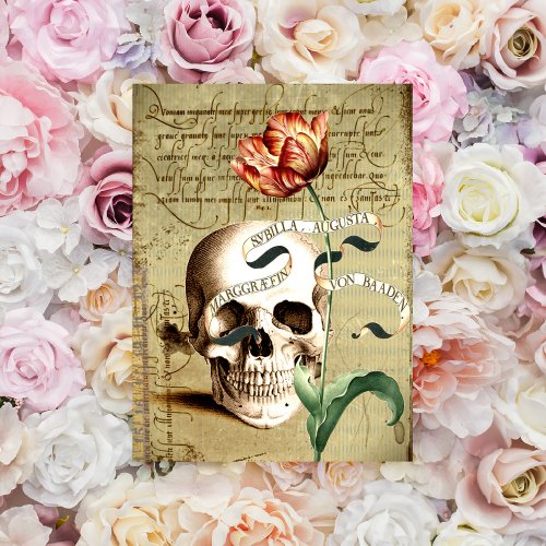 Steampunk Vintage Skull Floral Writing Invitation