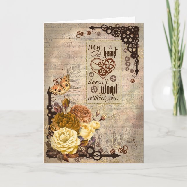 Steampunk Vintage Style Valentine Card - Blank (Front)