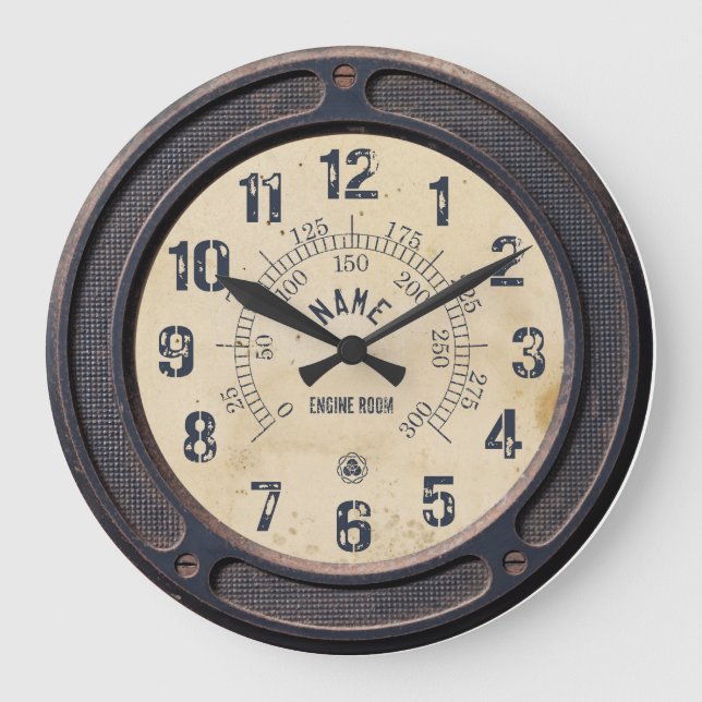 Steampunk Vintage Train Station Wall Clock (Front)