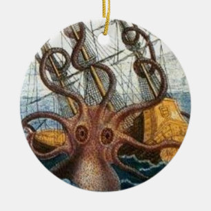Steampunk Vintage Victorian Giant Kraken Octopus Ceramic Ornament