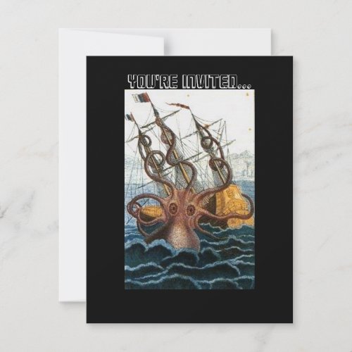 Steampunk Vintage Victorian Giant Kraken Octopus Invitations