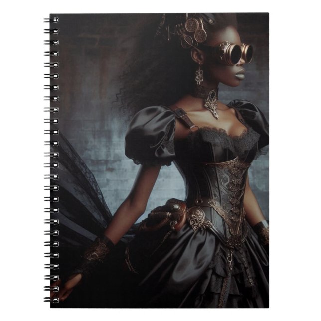 Steampunk Vintage Victorian Lady Black Raven Notebook (Front)