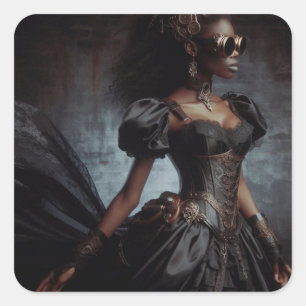 Steampunk Vintage Victorian Lady Black Raven Square Sticker