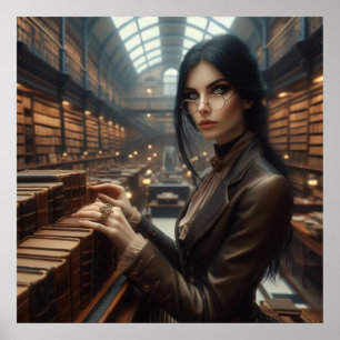 Steampunk Vintage Victorian Lady Librarian  Poster