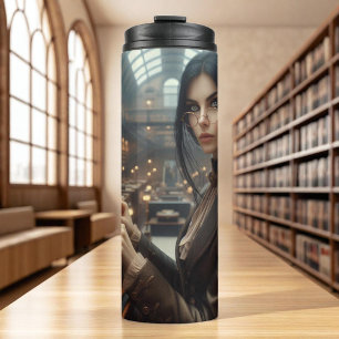 Steampunk Vintage Victorian Lady Librarian Thermal Tumbler