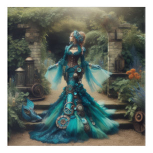 Steampunk Vintage Victorian Lady Teal Mermaid Acrylic Print