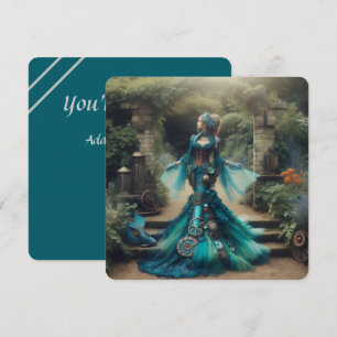 Steampunk Vintage Victorian Lady Teal Mermaid Invitation