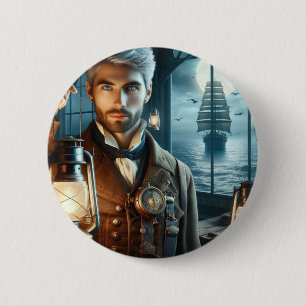 Steampunk Vintage Victorian Lighthouse Keeper Button
