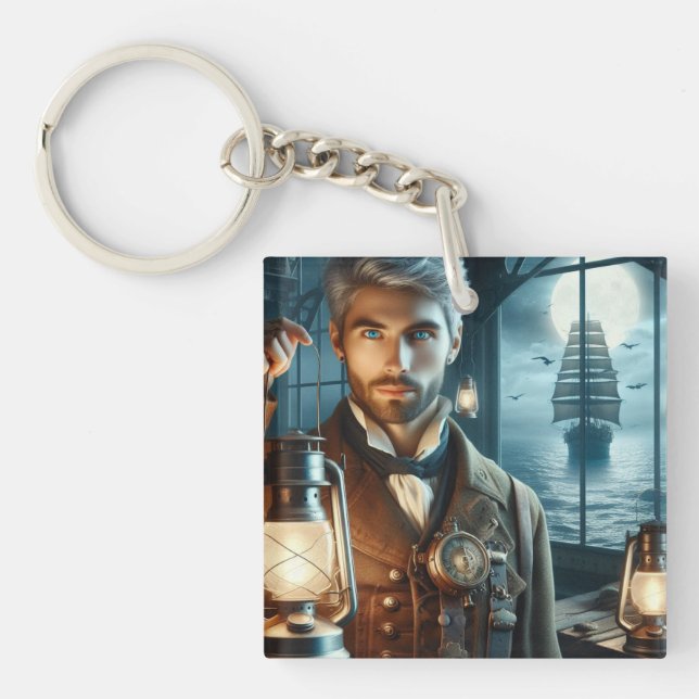 Steampunk Vintage Victorian Lighthouse Keeper Keychain (Front)