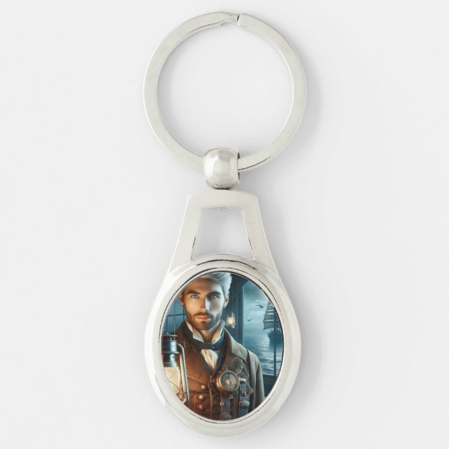 Steampunk Vintage Victorian Lighthouse Keeper Keychain (Front)