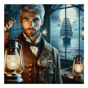 Steampunk Vintage Victorian Lighthouse Keeper Poster
