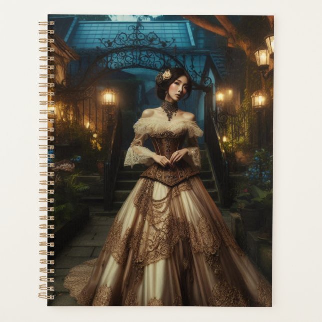 Steampunk Vintage Victorian Moonlight Lady Planner (Front)