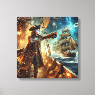 Steampunk Vintage Victorian Ocean Space Pirate Canvas Print