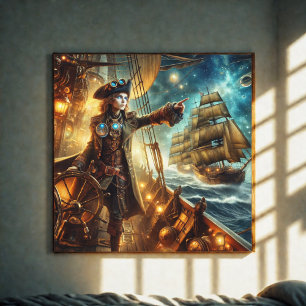 Steampunk Vintage Victorian Ocean Space Pirate Canvas Print