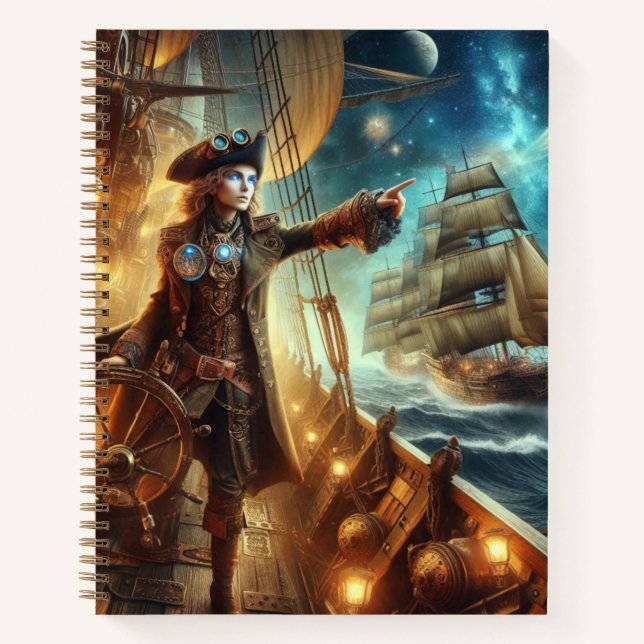 Steampunk Vintage Victorian Ocean Space Pirate Notebook (Front)