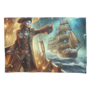 Steampunk Vintage Victorian Ocean Space Pirate Pillow Case