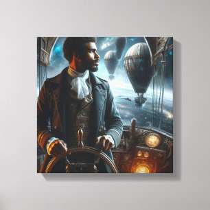 Steampunk Vintage Victorian Space Air Captain Canvas Print
