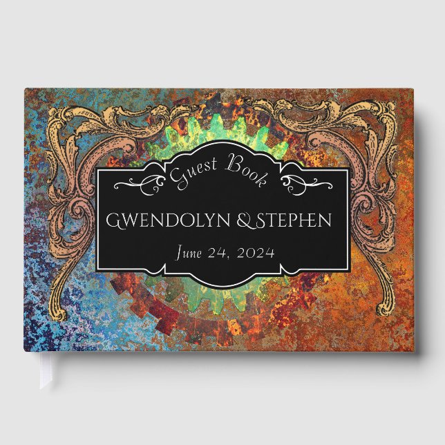 Steampunk Vintage Wedding Personalized Guest Book (Front)
