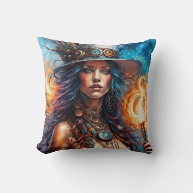 Steampunk Voodoo Queen 1 Throw Pillow (Front)