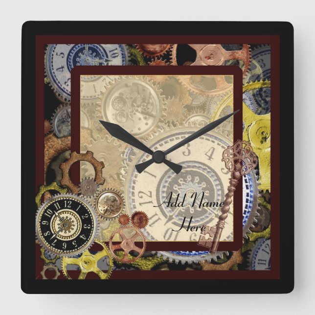 Steampunk wallclock square - add name customize (Front)