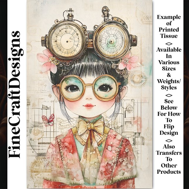 Steampunk Watercolor Asian Girl BH9 Decoupage Tissue Paper (Creator Uploaded)